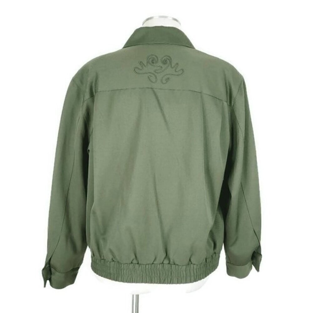 Suzelle Wool Jacket Size 12 Embroidered Full Front Zipper Buttons Pockets Green - Picture 5 of 13